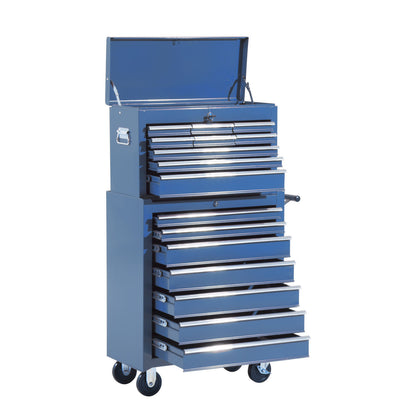 Workshop Trolley with Tool Chest, Lockable Tool Cart with Drawers, Tool Compartment, Keys, and Anti-slip Mats, Blue