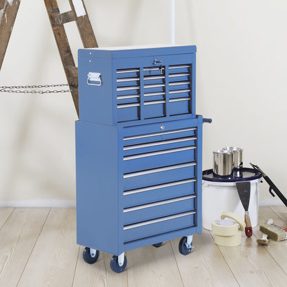 Workshop Trolley with Tool Chest, Lockable Tool Cart with Drawers, Tool Compartment, Keys, and Anti-slip Mats, Blue
