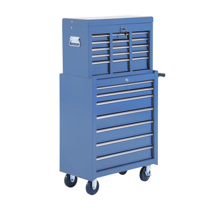 Workshop Trolley with Tool Chest, Lockable Tool Cart with Drawers, Tool Compartment, Keys, and Anti-slip Mats, Blue