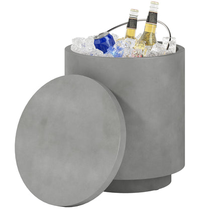Cool Bar Side Table with Removable Tabletop 10L Drink Cooler, Bistro Table Small Patio Table for Party, Camping, Light Gray