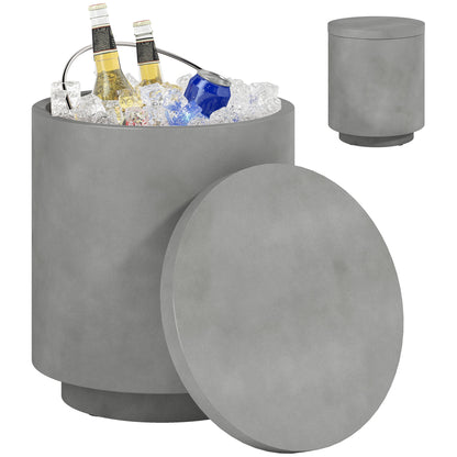 Cool Bar Side Table with Removable Tabletop 10L Drink Cooler, Bistro Table Small Patio Table for Party, Camping, Light Gray
