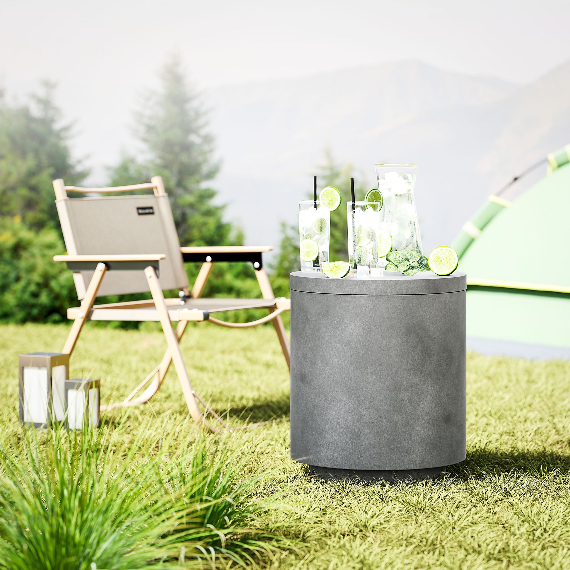 Cool Bar Side Table with Removable Tabletop 10L Drink Cooler, Bistro Table Small Patio Table for Party, Camping, Light Gray