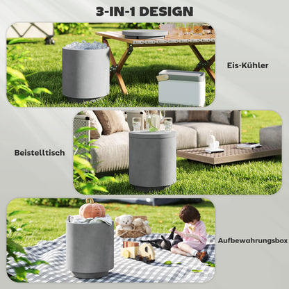 Cool Bar Side Table with Removable Tabletop 10L Drink Cooler, Bistro Table Small Patio Table for Party, Camping, Light Gray