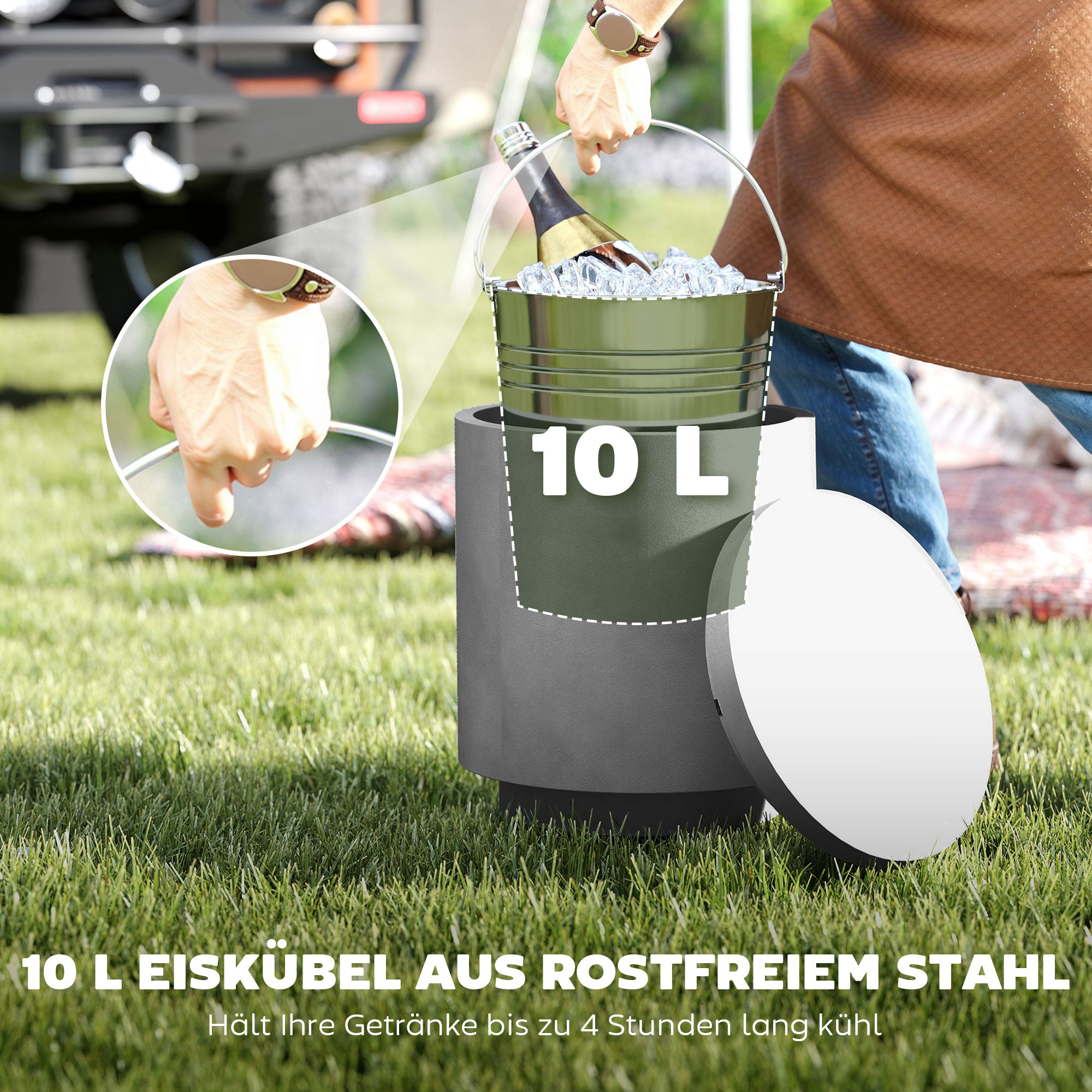 Cool Bar Side Table with Removable Tabletop 10L Drink Cooler, Bistro Table Small Patio Table for Party, Camping, Light Gray