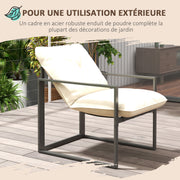 4-Piece Outdoor Garden Furniture Set for 4 People with 2-Seater Sofa, 2 Armchairs, and 1 Coffee Table 3 Thick Cushions Patio Furniture Set for Terrace Garden - Black Steel Beige Polyester