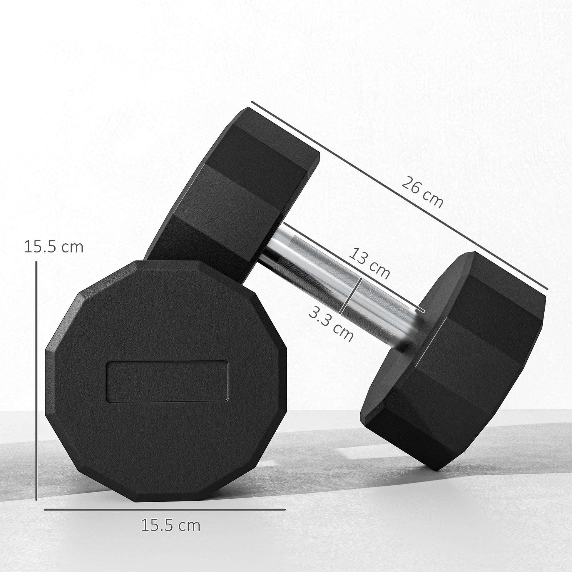 SPORTNOW Set of 2 12-Sided Dumbbells 2x15kg in Metal and Rubber, Gym Dumbbells Set with Non-Slip Grip, 26x15.5x15.5 cm, Black