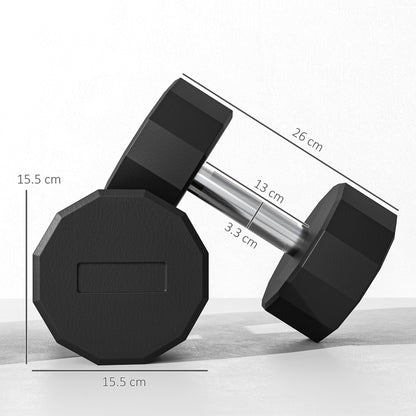 SPORTNOW Set of 2 12-Sided Dumbbells 2x15kg in Metal and Rubber, Gym Dumbbells Set with Non-Slip Grip, 26x15.5x15.5 cm, Black