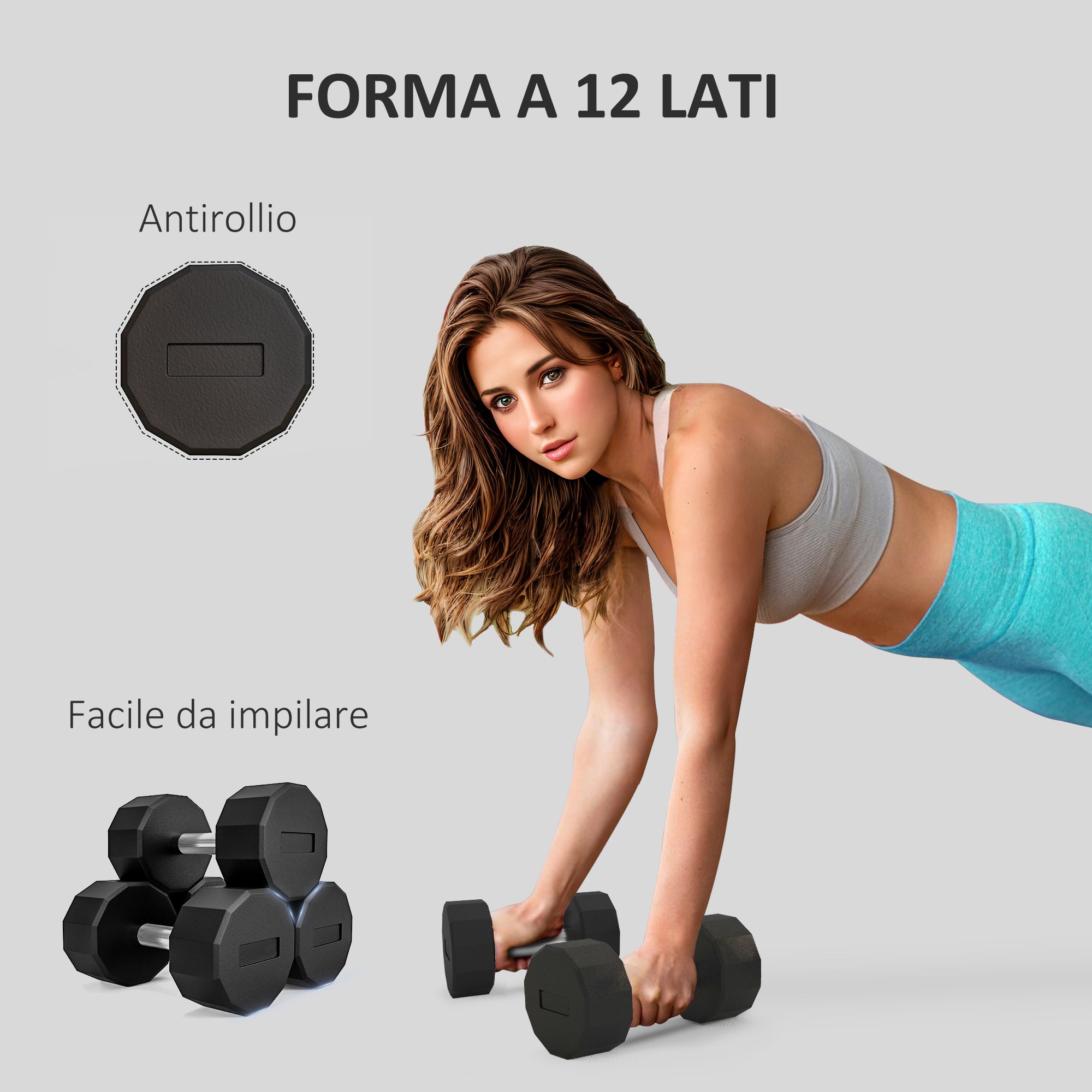 SPORTNOW Set of 2 12-Sided Dumbbells 2x15kg in Metal and Rubber, Gym Dumbbells Set with Non-Slip Grip, 26x15.5x15.5 cm, Black