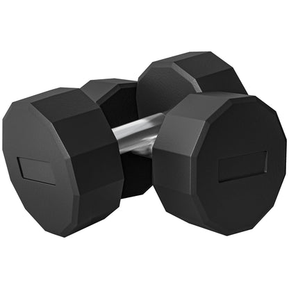 SPORTNOW Set of 2 12-Sided Dumbbells 2x15kg in Metal and Rubber, Gym Dumbbells Set with Non-Slip Grip, 26x15.5x15.5 cm, Black