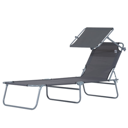 Foldable Garden Lounger Sun Lounger with Removable Adjustable Canopy and Reclining Backrest for Terrace Camping Outdoor 187x58x36 cm Gray