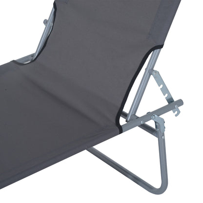 Foldable Garden Lounger Sun Lounger with Removable Adjustable Canopy and Reclining Backrest for Terrace Camping Outdoor 187x58x36 cm Gray