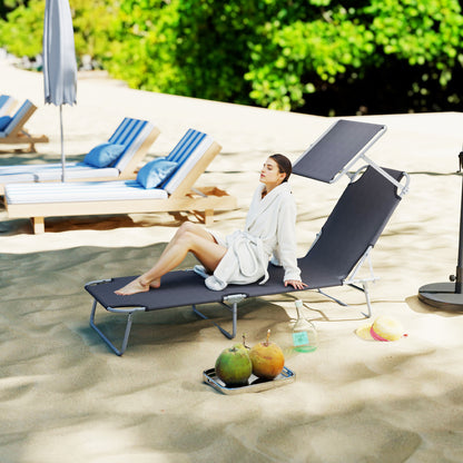 Foldable Garden Lounger Sun Lounger with Removable Adjustable Canopy and Reclining Backrest for Terrace Camping Outdoor 187x58x36 cm Gray