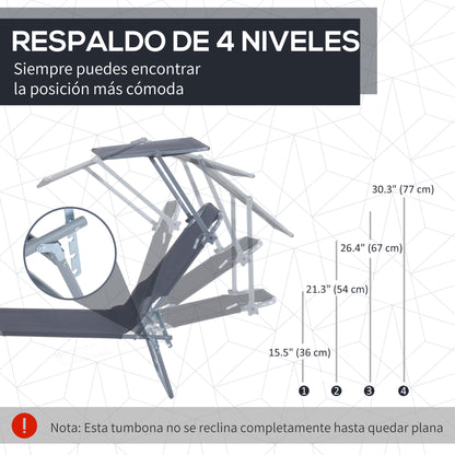 Foldable Garden Lounger Sun Lounger with Removable Adjustable Canopy and Reclining Backrest for Terrace Camping Outdoor 187x58x36 cm Gray