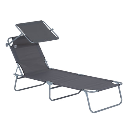 Foldable Garden Lounger Sun Lounger with Removable Adjustable Canopy and Reclining Backrest for Terrace Camping Outdoor 187x58x36 cm Gray