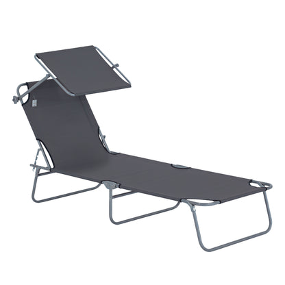 Foldable Garden Lounger Sun Lounger with Removable Adjustable Canopy and Reclining Backrest for Terrace Camping Outdoor 187x58x36 cm Gray