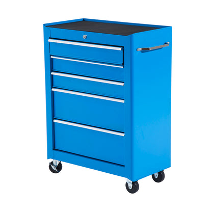 Mobile Tool Box Cart with 5 Drawers 4 Wheels Lockable Blue