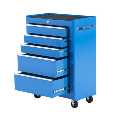 Mobile Tool Box Cart with 5 Drawers 4 Wheels Lockable Blue
