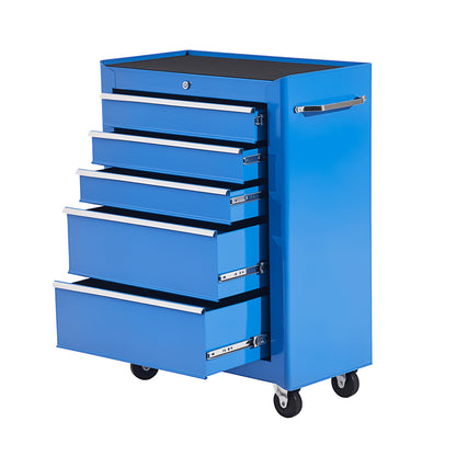 Mobile Tool Box Cart with 5 Drawers 4 Wheels Lockable Blue