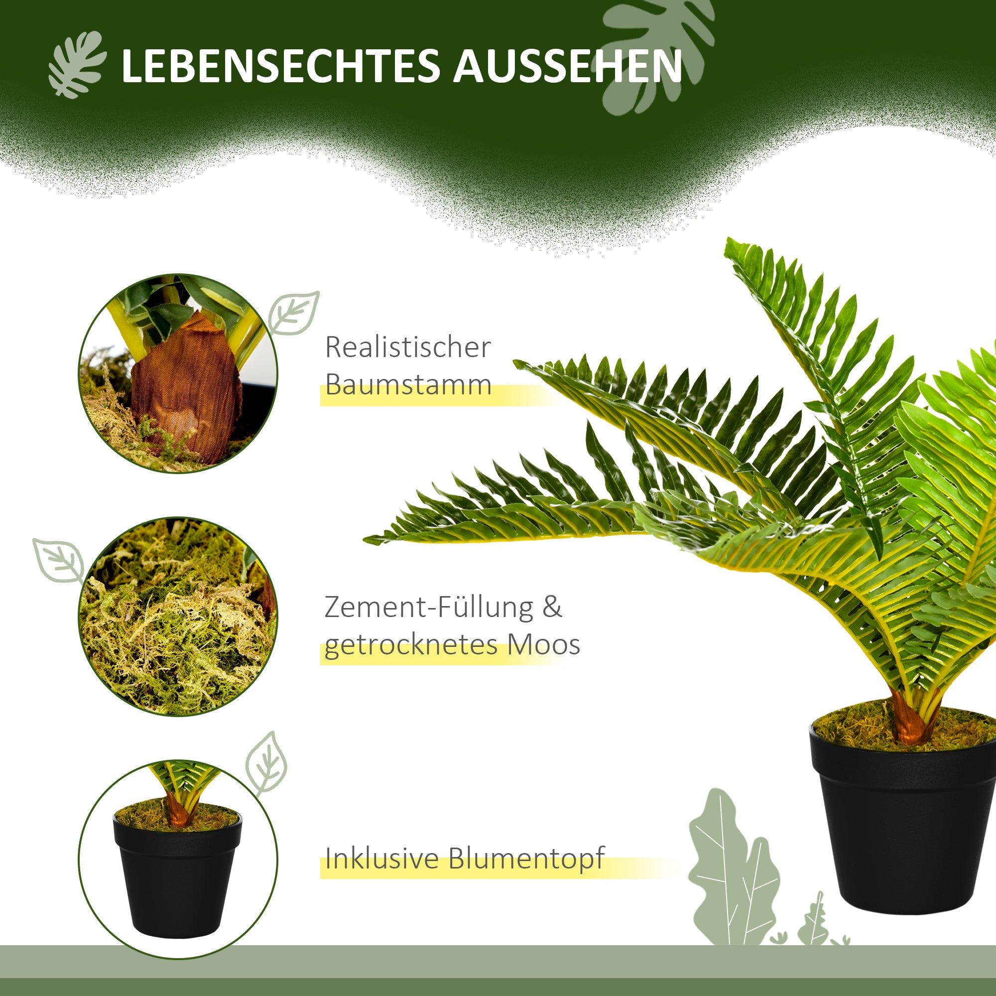 Artificial Plant, Fake Plant, Artificial Palm Tree with Pot, Indoor Plant for Living Room, Bedroom, 50 cm, Green