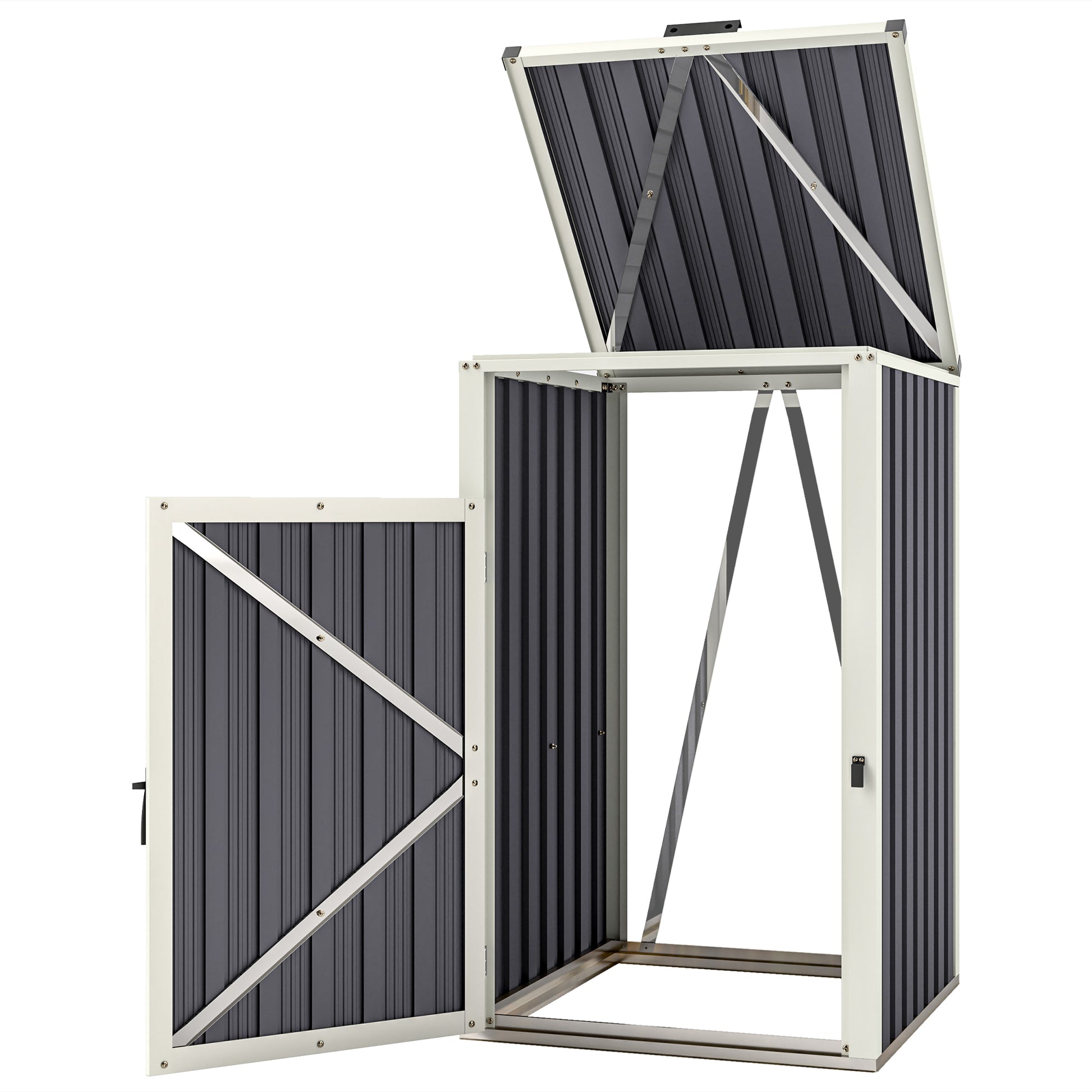 240L Outdoor Trash Can Cover, Single trash can cover, door with handle, 180° flip-top lid, galvanized steel, 73 x 81 x 122 cm, dark gray