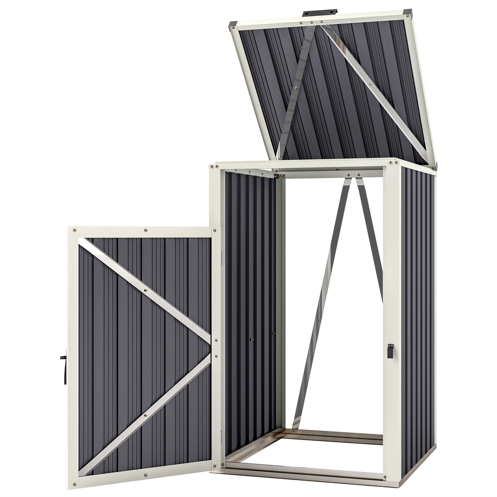 240L Outdoor Trash Can Cover, Single trash can cover, door with handle, 180° flip-top lid, galvanized steel, 73 x 81 x 122 cm, dark gray