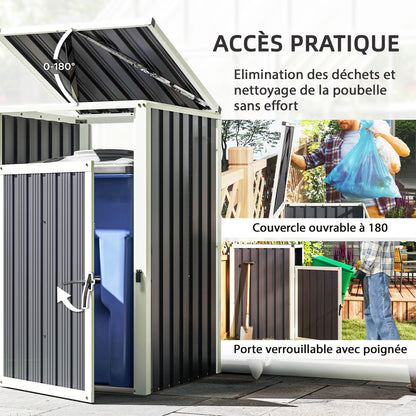 240L Outdoor Trash Can Cover, Single trash can cover, door with handle, 180° flip-top lid, galvanized steel, 73 x 81 x 122 cm, dark gray