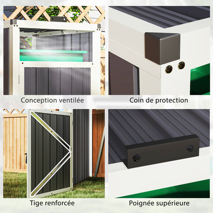 240L Outdoor Trash Can Cover, Single trash can cover, door with handle, 180° flip-top lid, galvanized steel, 73 x 81 x 122 cm, dark gray