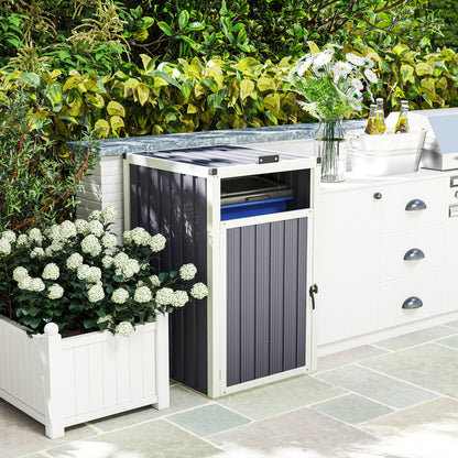 240L Outdoor Trash Can Cover, Single trash can cover, door with handle, 180° flip-top lid, galvanized steel, 73 x 81 x 122 cm, dark gray