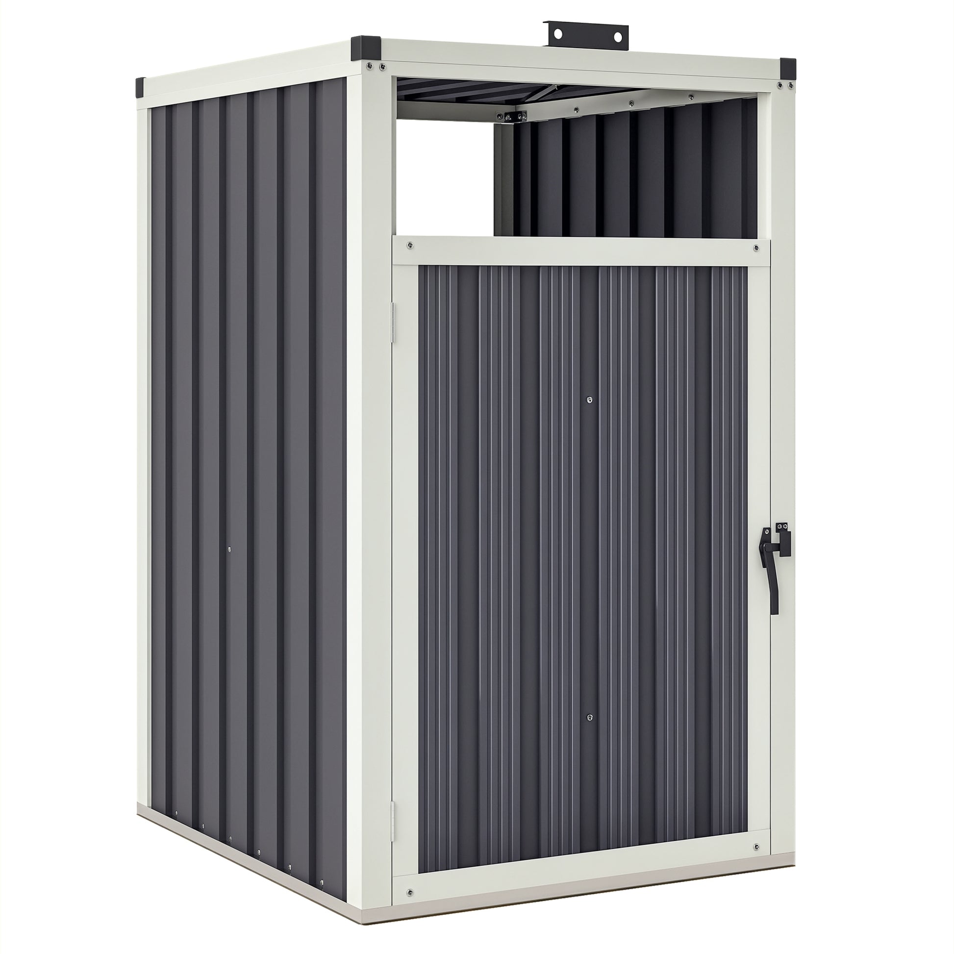 240L Outdoor Trash Can Cover, Single trash can cover, door with handle, 180° flip-top lid, galvanized steel, 73 x 81 x 122 cm, dark gray