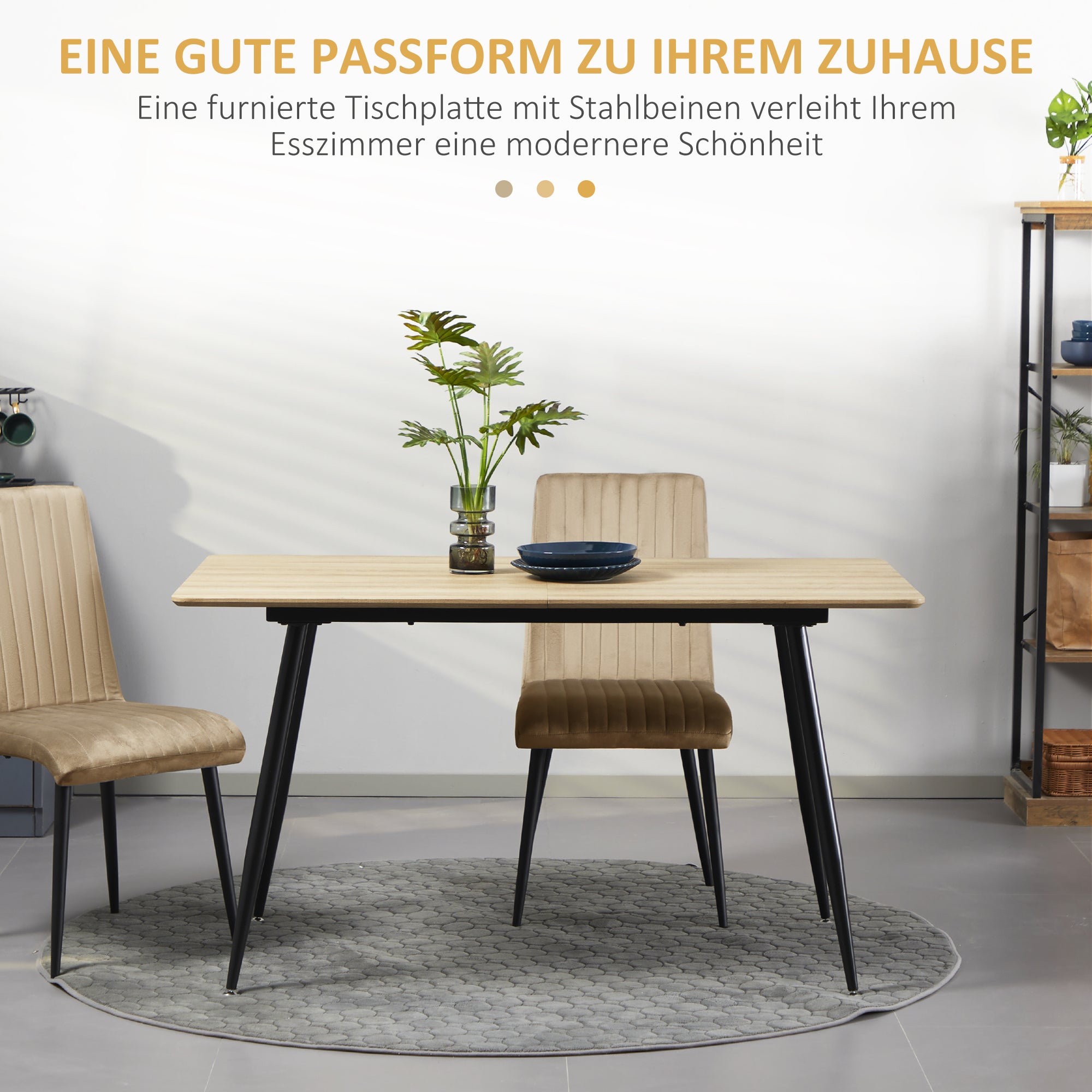 Dining Table Kitchen Table for 4 Persons, Dining Table, Living Room Table with Wood Look, Steel Legs, 140 x 80 x 76 cm, Natural