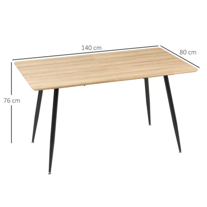 Dining Table Kitchen Table for 4 Persons, Dining Table, Living Room Table with Wood Look, Steel Legs, 140 x 80 x 76 cm, Natural