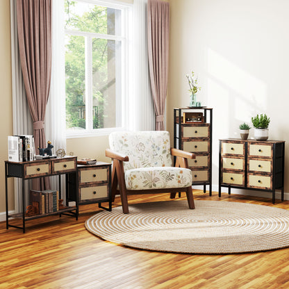 Console Table Entryway Table with Open Shelf and 2 Front Rattan Drawers Entryway Console Hallway 80x30x75 cm Rustic Brown