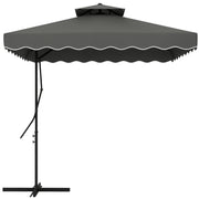Sun Umbrella, 243 x 243 cm Balcony Umbrella with UV Protection, Cantilever Umbrella with Double Canopy, Cross Base, Patio Umbrella with Ruffles, 4 Struts, for Garden, Metal, Dark Gray