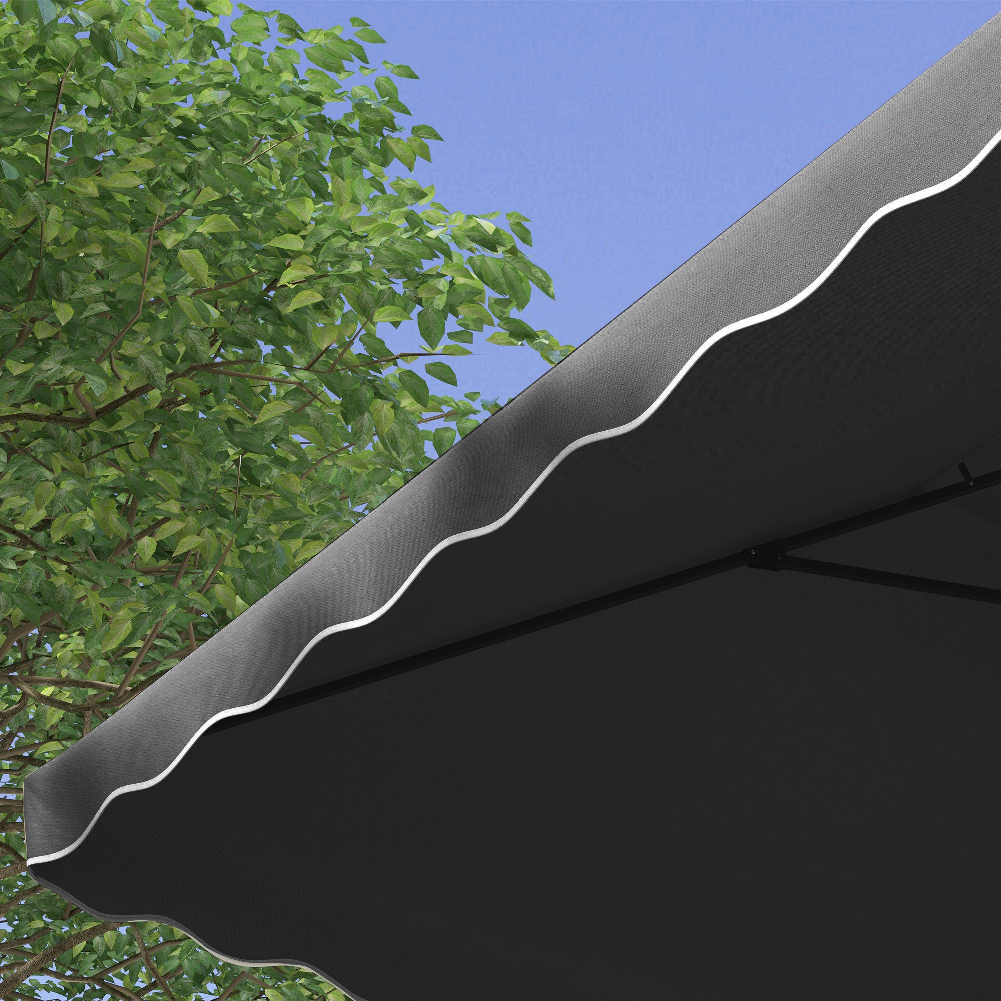 Sun Umbrella, 243 x 243 cm Balcony Umbrella with UV Protection, Cantilever Umbrella with Double Canopy, Cross Base, Patio Umbrella with Ruffles, 4 Struts, for Garden, Metal, Dark Gray
