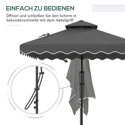 Sun Umbrella, 243 x 243 cm Balcony Umbrella with UV Protection, Cantilever Umbrella with Double Canopy, Cross Base, Patio Umbrella with Ruffles, 4 Struts, for Garden, Metal, Dark Gray