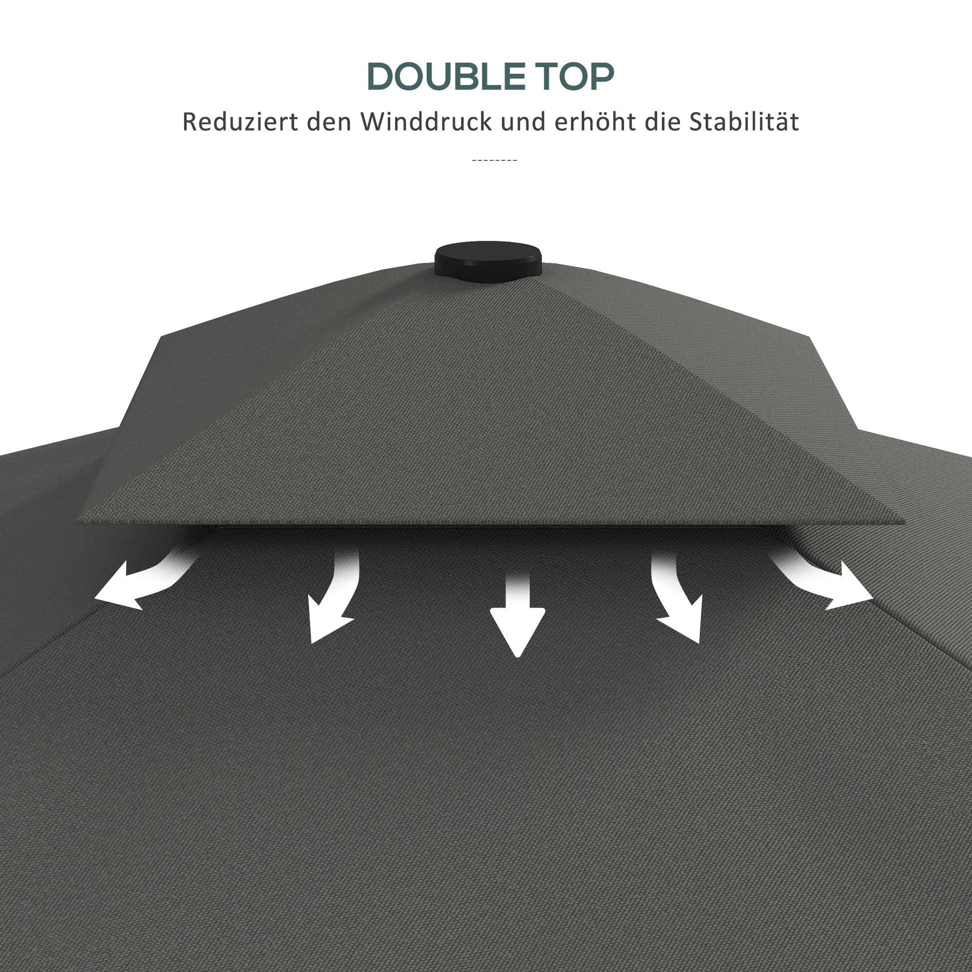 Sun Umbrella, 243 x 243 cm Balcony Umbrella with UV Protection, Cantilever Umbrella with Double Canopy, Cross Base, Patio Umbrella with Ruffles, 4 Struts, for Garden, Metal, Dark Gray