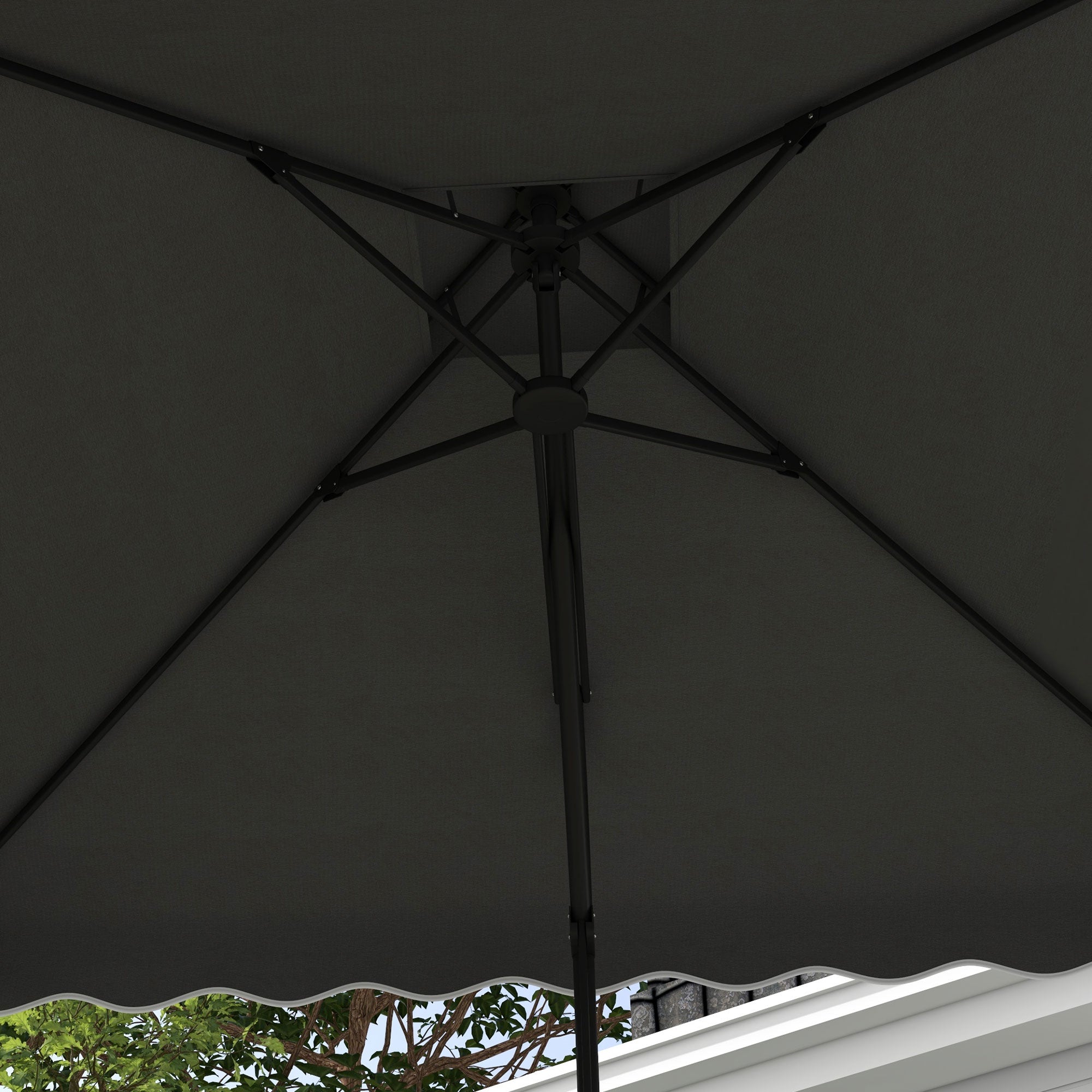 Sun Umbrella, 243 x 243 cm Balcony Umbrella with UV Protection, Cantilever Umbrella with Double Canopy, Cross Base, Patio Umbrella with Ruffles, 4 Struts, for Garden, Metal, Dark Gray