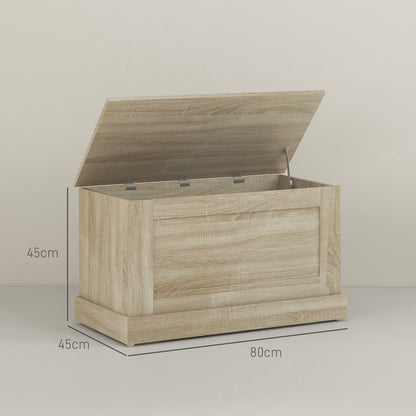 Wooden Storage Trunk, Toy Chest, with Safety Hinge, for Living Room, Entryway, 80 x 40 x 45 cm, Natural Wood