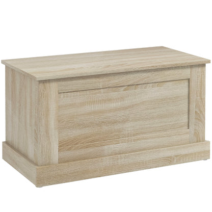 Wooden Storage Trunk, Toy Chest, with Safety Hinge, for Living Room, Entryway, 80 x 40 x 45 cm, Natural Wood