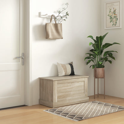 Wooden Storage Trunk, Toy Chest, with Safety Hinge, for Living Room, Entryway, 80 x 40 x 45 cm, Natural Wood