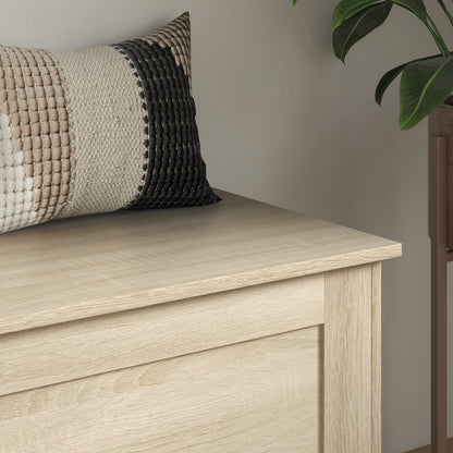 Wooden Storage Trunk, Toy Chest, with Safety Hinge, for Living Room, Entryway, 80 x 40 x 45 cm, Natural Wood