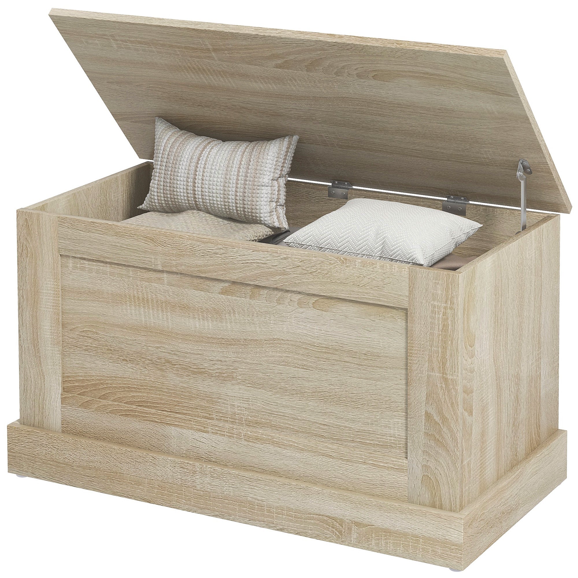 Wooden Storage Trunk, Toy Chest, with Safety Hinge, for Living Room, Entryway, 80 x 40 x 45 cm, Natural Wood