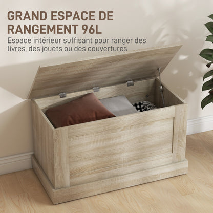 Wooden Storage Trunk, Toy Chest, with Safety Hinge, for Living Room, Entryway, 80 x 40 x 45 cm, Natural Wood