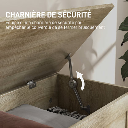 Wooden Storage Trunk, Toy Chest, with Safety Hinge, for Living Room, Entryway, 80 x 40 x 45 cm, Natural Wood