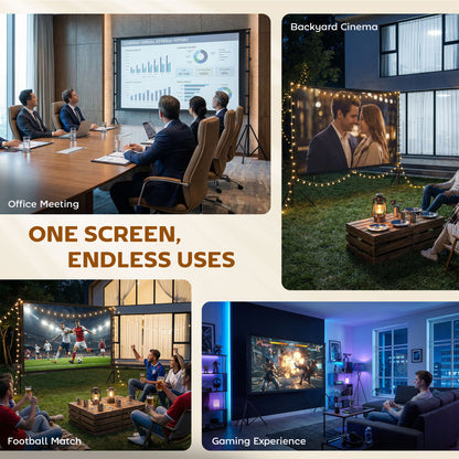 100" 16:9 4K/8K Projection Screen with Dual Foldable Tripods — Portable Double-Sided, 160° Wide-Angle, Indoor/Outdoor, White