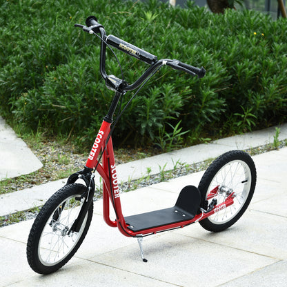 Scooter Skateboard for Kids +5 Years and Teenagers with Adjustable Height Handlebar 2 Inflatable Rubber Tires with Double Brake and 16" Wheels Load 100 kg 139x58x90-96 cm Red