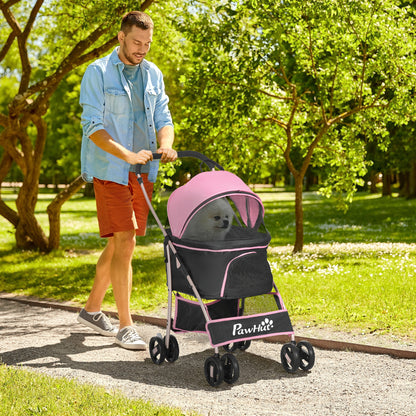 Foldable 3 in 1 Pet Stroller for Small Dogs with Removable Wagon Storage Basket Safety Straps and Cushion Load 15 kg Pink