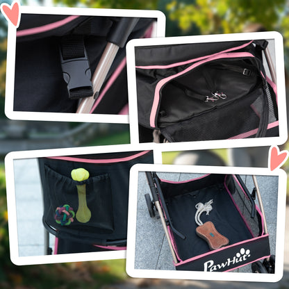 Foldable 3 in 1 Pet Stroller for Small Dogs with Removable Wagon Storage Basket Safety Straps and Cushion Load 15 kg Pink