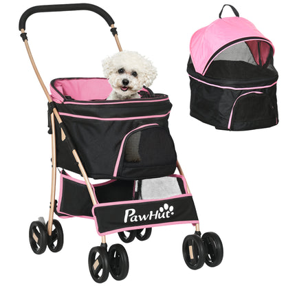 Foldable 3 in 1 Pet Stroller for Small Dogs with Removable Wagon Storage Basket Safety Straps and Cushion Load 15 kg Pink