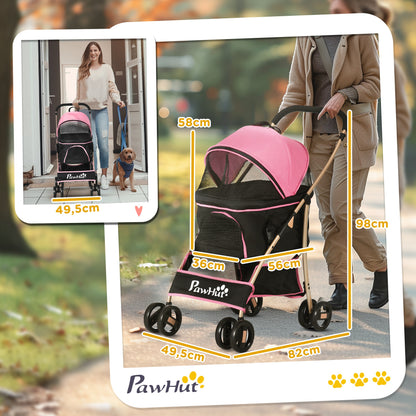 Foldable 3 in 1 Pet Stroller for Small Dogs with Removable Wagon Storage Basket Safety Straps and Cushion Load 15 kg Pink